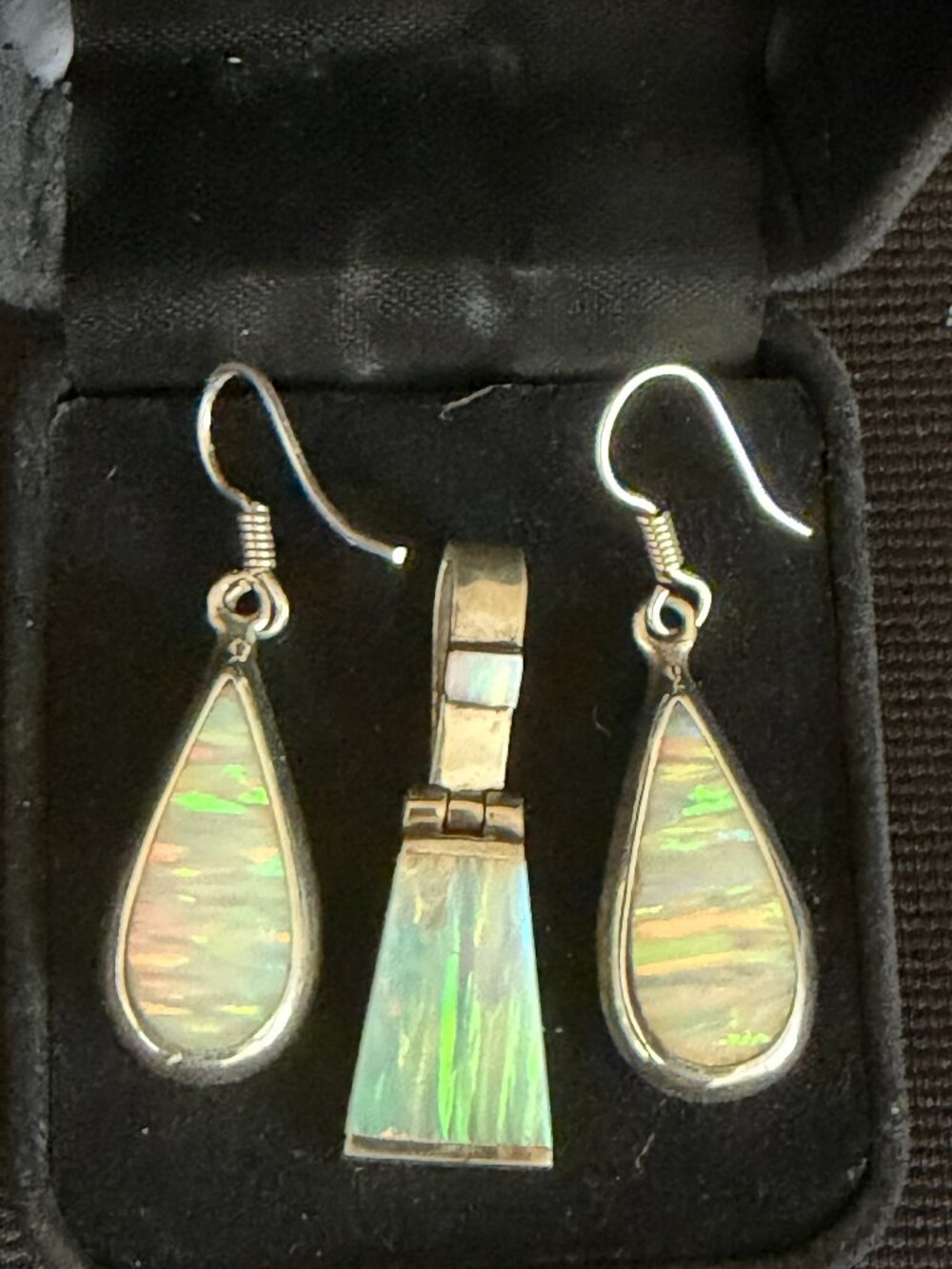 925 Mexican Silver Opal Inlay Pendant & Earrings